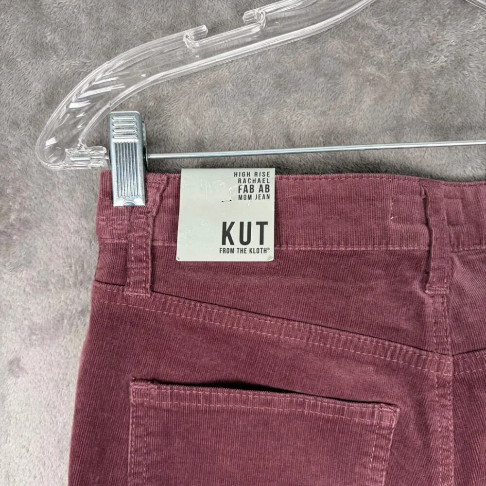 KUT From The Kloth Rachael Fab Ab Mom Jean Womens 00 Burgundy Corduroy High Rise